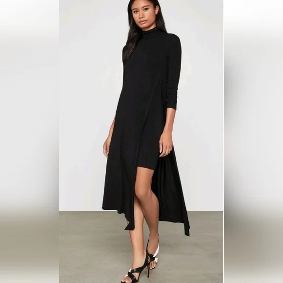 New BCBGMaxAzria Elegant Black Asymmetrical Dress - Picture 3 of 5